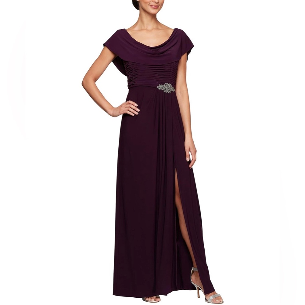 Alex Evenings Cowl Neck A-Line Matte Jersey Dress with Pleated Bodice Detail